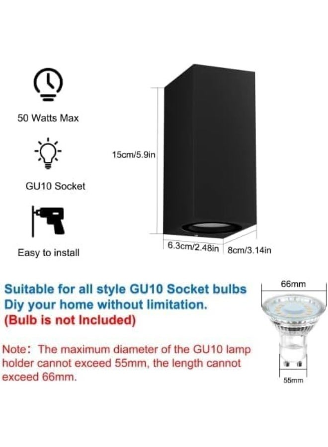 ALMIFTAH 4 Pieces Square Wall Lamp Indoor & Outdoor | IP65 Waterproof Black Wall Sconce | Modern Aluminium GU10 Wall Light for Garden, Hallway, Terrace & Exterior Walls - Image 3